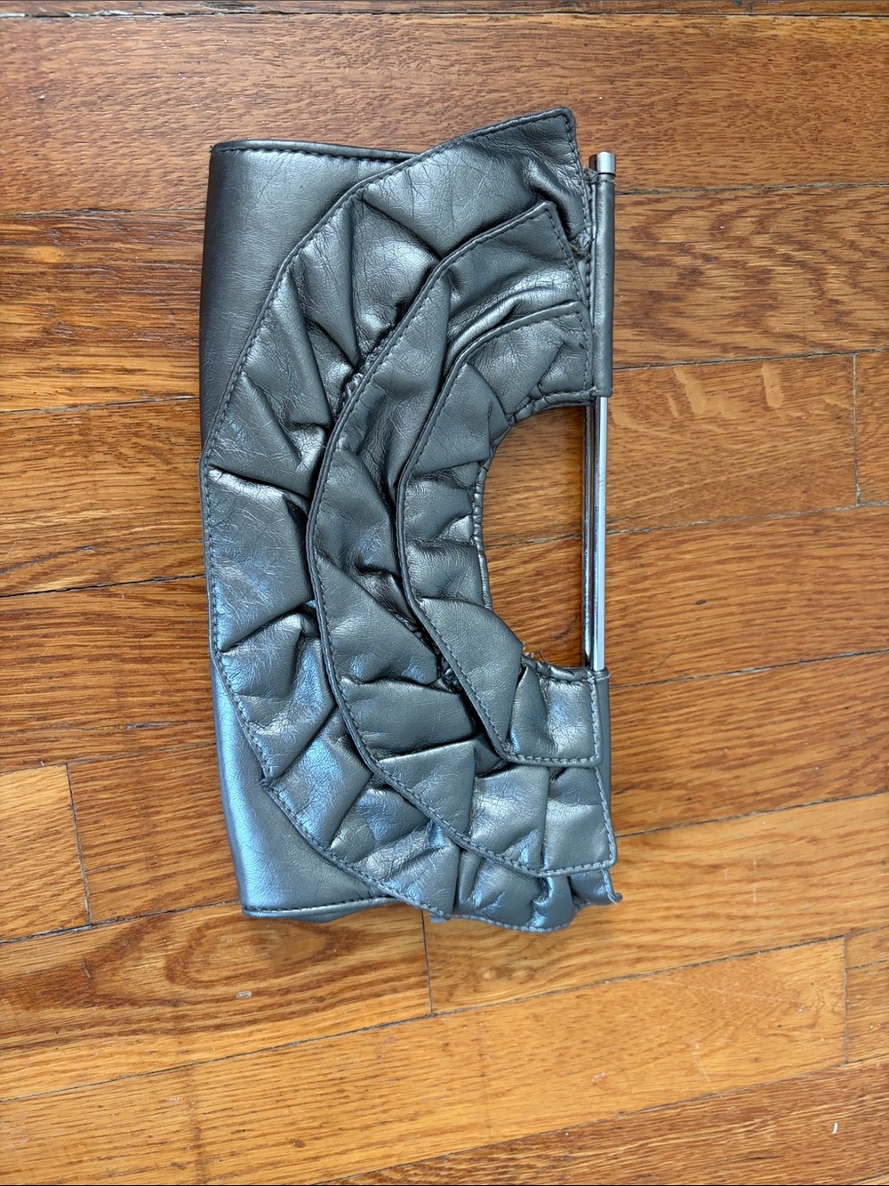 Dark Silver Clutch with Front Ruffles